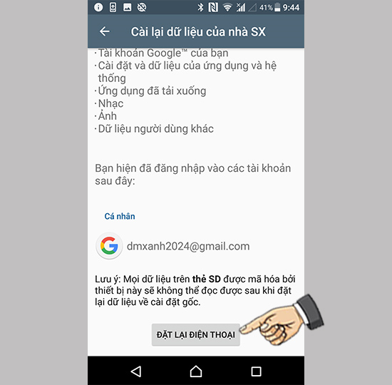 Chọn đặt lại